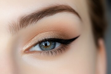 Obraz premium Close-up of a woman's eye with natural makeup.