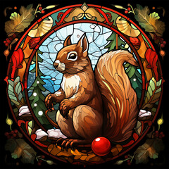 squirrel in the garden. Stained glass effect. Squirrel PNG