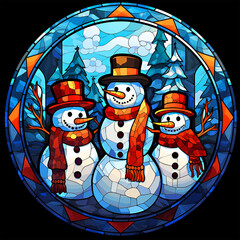 snowman with christmas tree PNG file. Stained Glass Snowman PNG