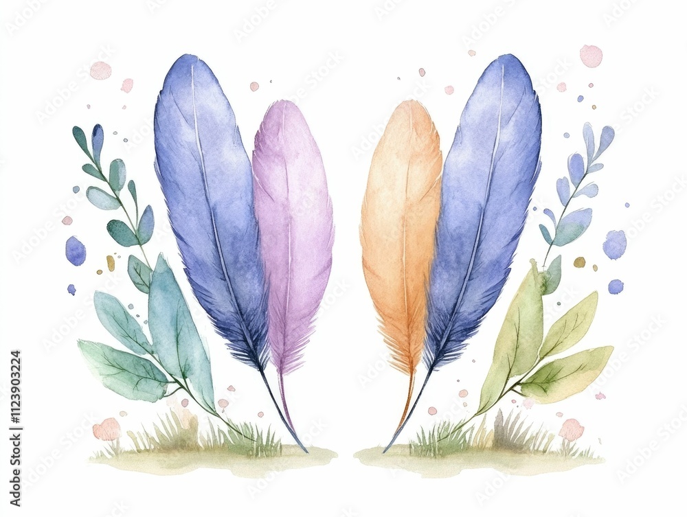 Poster this captivating image showcases a minimalist line art depiction of feathers highlighted with ethere