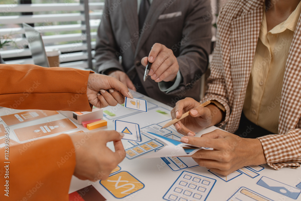 Poster process of creating an interface for a mobile app, user interface and experience concept, ux, ui, ux