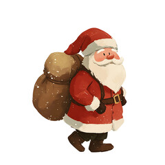 Santa Claus bringing bundles of presents and gifts, cartoon character in white background