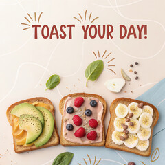 Fototapeta premium Delicious toast with toppings for vibrant breakfast experience!