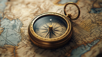 A vintage pocket watch with intricate mechanical details rests on an antique map generative AI