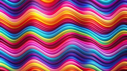 Obraz premium Wavy of colored fabric stripes with trendy neon gradient. Harmonious and abstract style. rendering, fabric, stripes, trendy