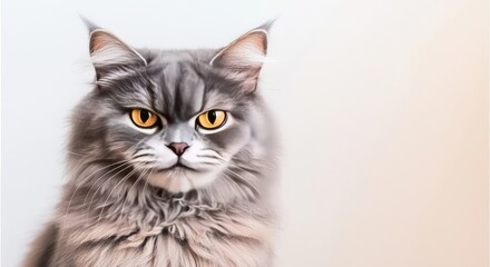 Obraz premium A majestic gray cat with striking golden eyes gazes curiously at the viewer.