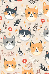 Christmas Cats Playing with Baubles Seamless Pattern