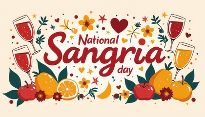 National Sangria Day with colorful glasses, fruits, and floral decorations.Joy. Warmth. Cultural celebration.Perfect for National Sangria Day promotions, cards, or event posters.


