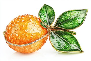 Exquisite Diamond Orange Brooch with Dewdrop Detailing