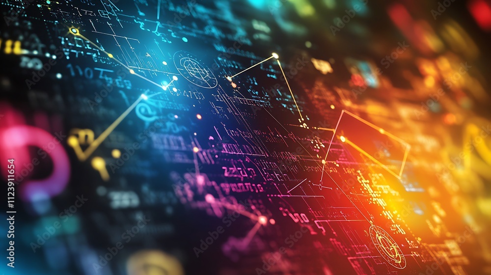 Poster abstract futuristic technology background with colorful data and network connections