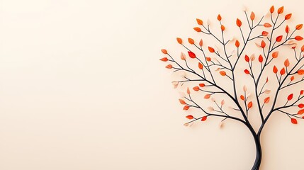 A colorful autumn tree branch depicted with orange leaves on a soft background.