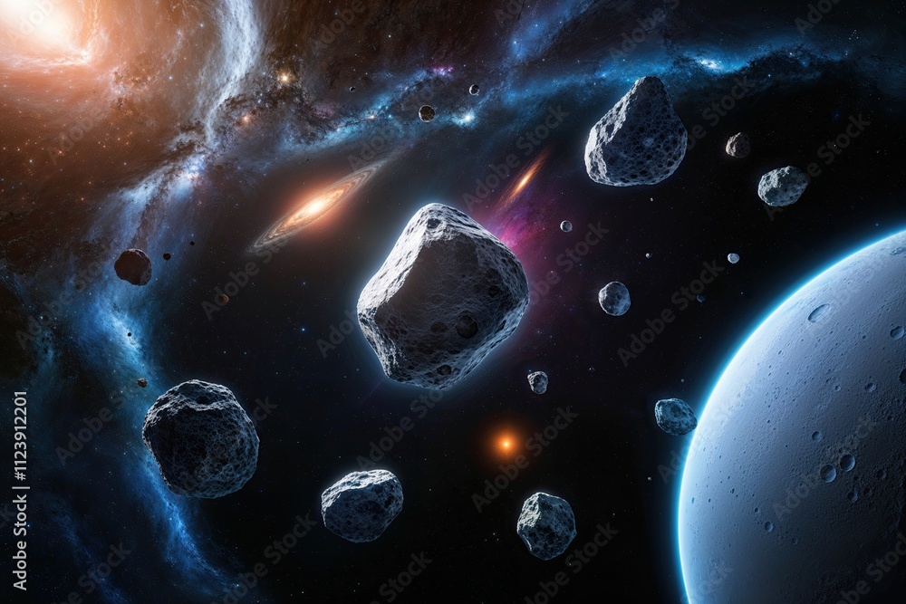 Poster cosmic floating rocks collection in the expansive universe
