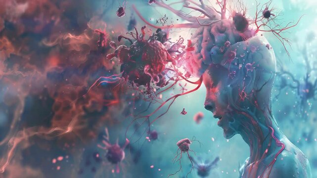 Microscopic view cells and virus Leptomeningeal Metastasis The Spread of Cancer