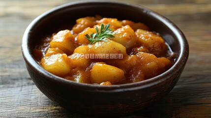 Delicious Homemade Apple Cinnamon Dessert in Wooden Bowl