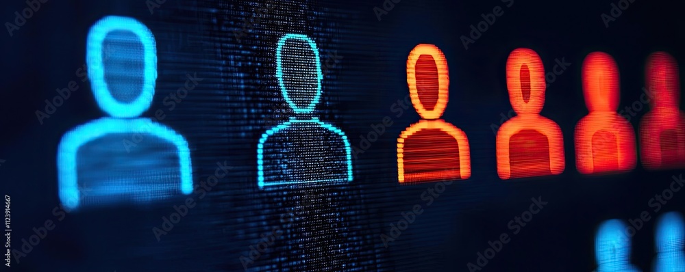 Poster colorful digital user interface representing various online profiles and connectivity.