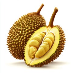 Obraz premium Whole and Sliced Durian Fruit with Spiky Exterior and Creamy White Interior