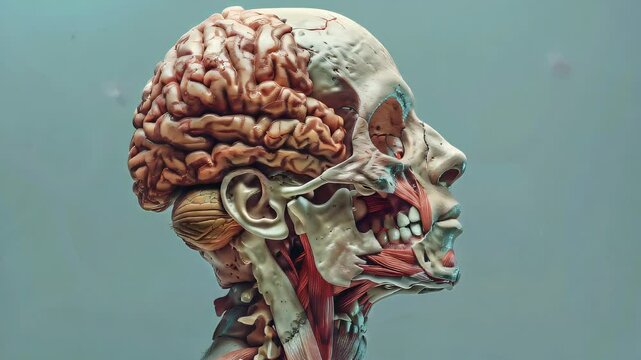 Encephalocele: The Brain Tissue Protrusion and Craniofacial Deformity - Picture a person with a highlighted protrusion of brain tissue through the skull, leading to craniofacial deformities