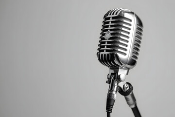 Retro style microphone on grey background