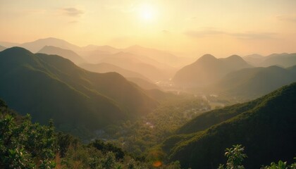 Obraz premium Sunset Over Lush Mountain Valley