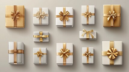 a gift box set. a variety of realistic vector gifts. Silver and gold presents for Christmas. -