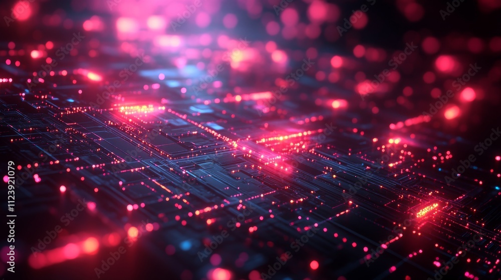Aufkleber futuristic digital surface with glowing lights and circuit patterns