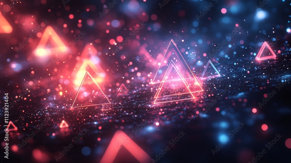 Poster abstract digital background with bright triangles and sparkling lights