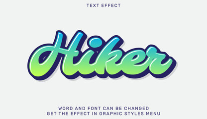 Hiker text effect template in 3d style. Text emblem for advertising, branding, business logo