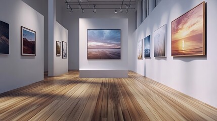 Modern Art Gallery Interior Featuring Landscape Photographs