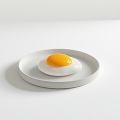 A minimalist white plate with a sunny side up egg isolated on white background for culinary art display 