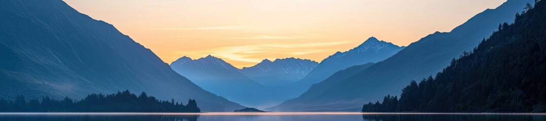 Obraz premium A serene figure meditating on a calm lake at sunrise, surrounded by mountains.