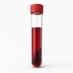 A red test tube isolated on white background for medical research concept suitable for laboratory analysis and science environment imagery