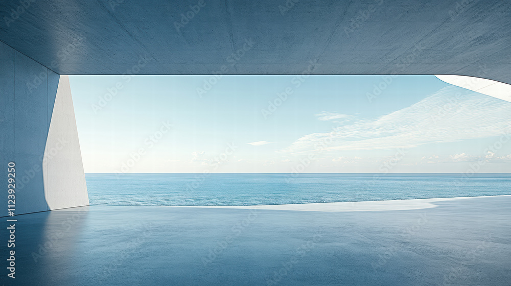 Aufkleber a clean and simple background of an empty concrete floor with the ocean in the distance, with a ligh