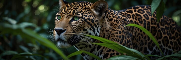 Obraz premium Majestic Jaguar Hidden In Lush Green Foliage