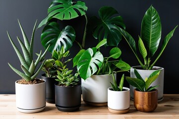 Lush Indoor Plant Medley: Aloe Vera, Croton, Monstera, Fiddle Leaf, and Rubber Plant Collection