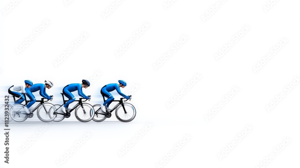 Poster cyclists in motion: blue blur - a dynamic sequence of cyclists in blue suits, captured in motion aga