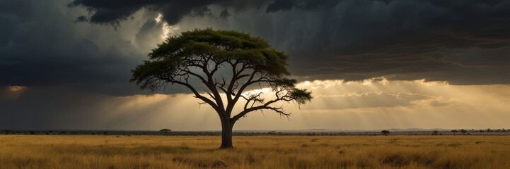 Obraz premium Lone Tree Stands Against Dramatic Stormy Sky