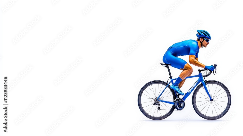 Poster cyclist in blue: dynamic pose
