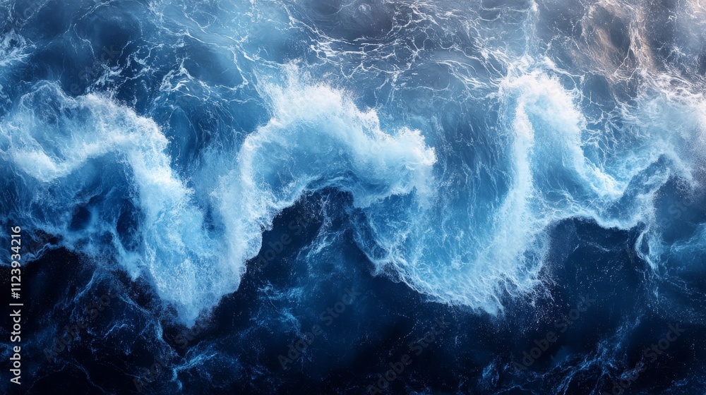 Aufkleber dynamic ocean waves creating foamy patterns in deep blue water