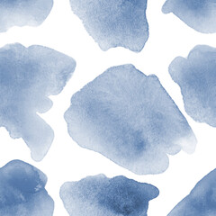 Seamless abstract watercolor pattern. blue aquarelle spots. Hand drawn seamless abstract background for print on fabric or wrapping paper.