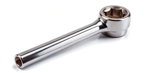 An image of a shiny metallic socket wrench tool on a white background , mechanic, repair, tool, equipment