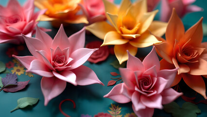 Fototapeta premium A Dynamic and Eye-Catching Origami Flower Background with Vibrant Colors and Intricate Details for Art Enthusiasts