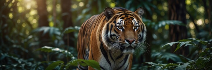 Fototapeta premium Majestic Tiger Stalking Through Lush Green Forest