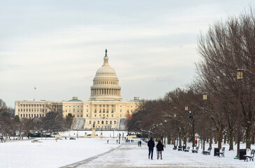 Winter at the National Mall: Iconic View of the U.S. Capitol in Washington D.C.