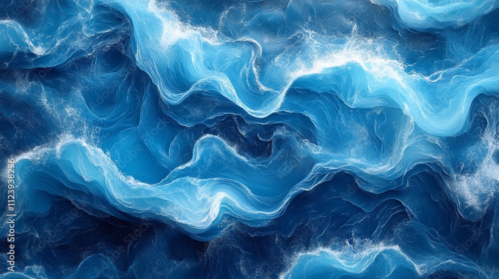 Poster abstract ocean waves with dynamic blue tones and fluid motion