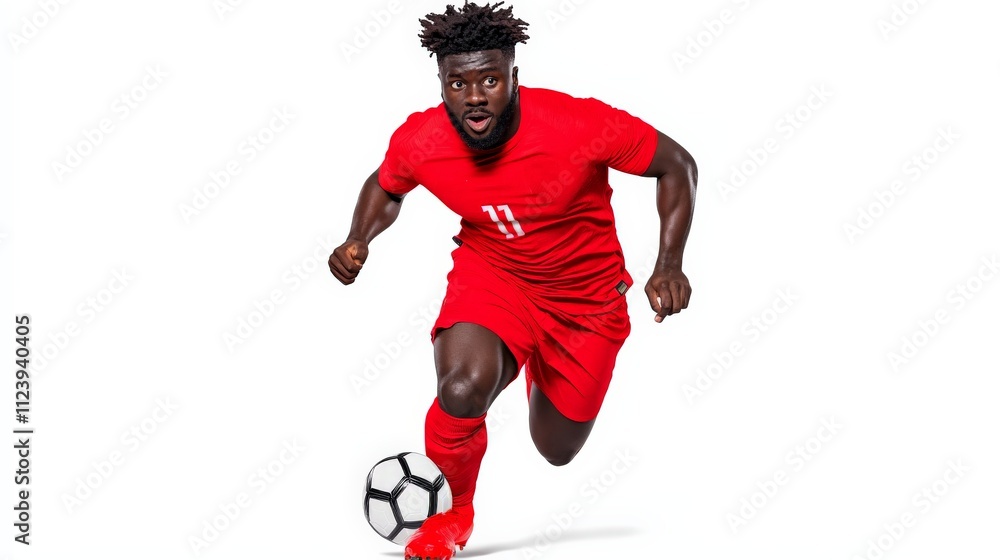 Poster soccer player in action: a powerful and dynamic image of a young, determined soccer player in full s