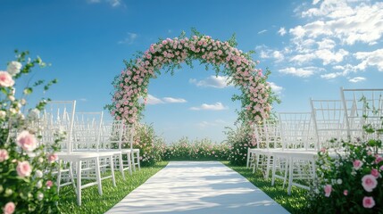 Fototapeta premium Wedding Ceremony Decor in a Garden Park with Many Flowers