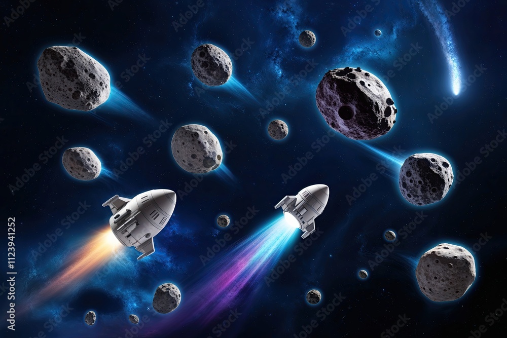 Poster asteroids and comets collection in isolated space background