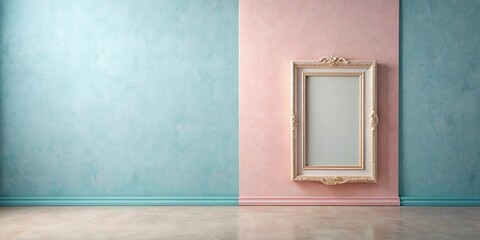 Elegant Ornate Frame on Pastel Walls with Blank Canvas