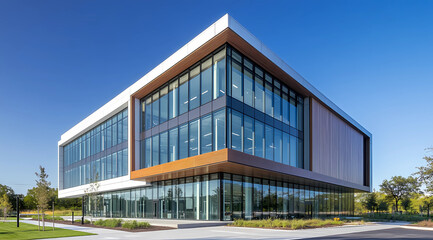 Fototapeta premium Elegant Glass-Fronted Office Tower in a Modern Urban Setting Perfect for Corporate Professionals