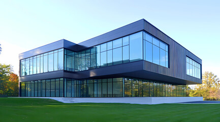 Obraz premium Innovative Multi-Story Building with a Striking Glass Facade and Dynamic Architecture